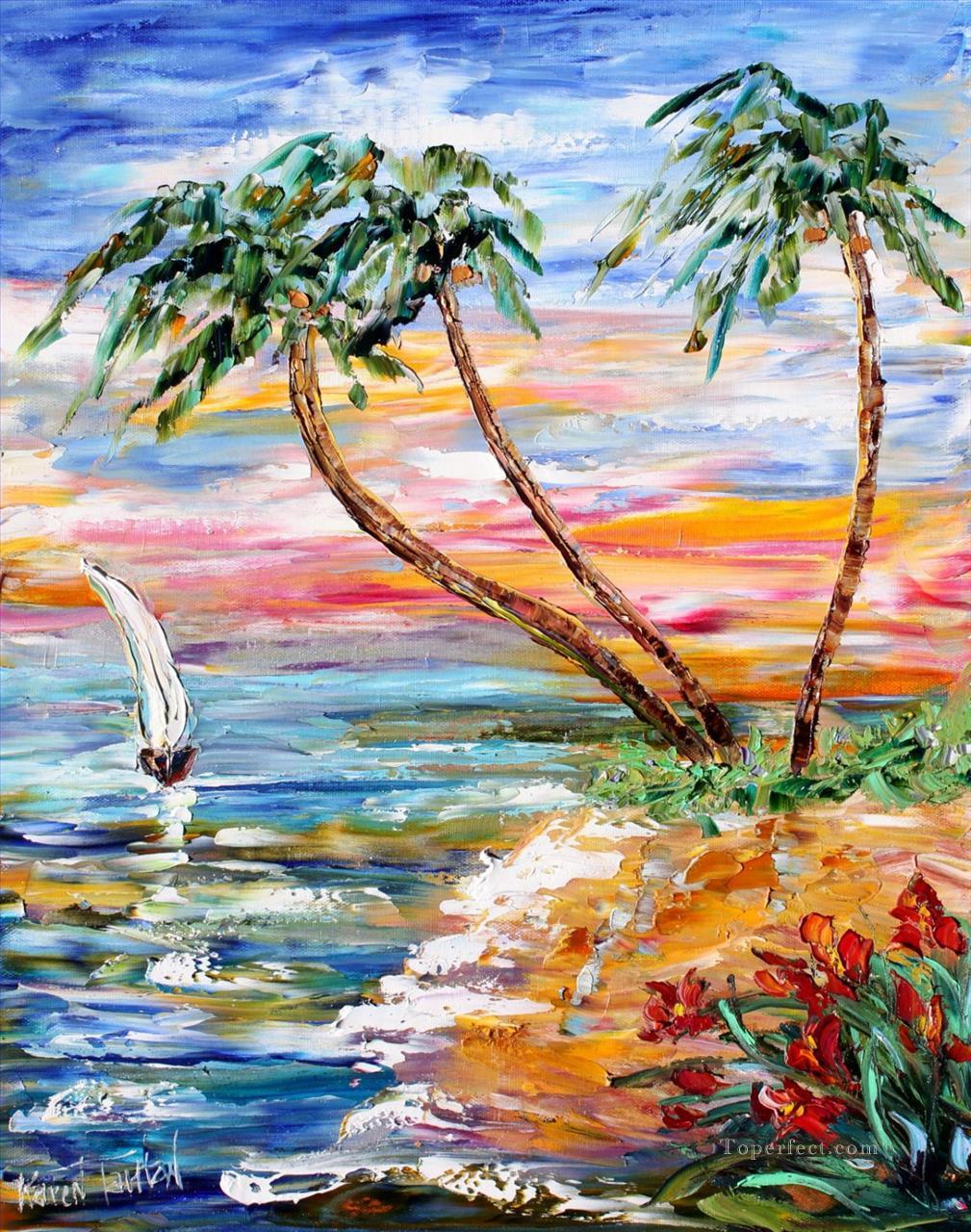 Sunset Sailing 2 Beach Oil Paintings